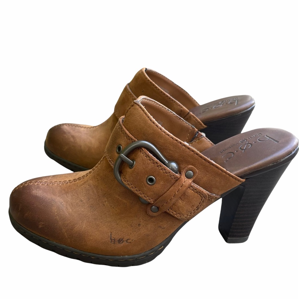 boc Tan Leather Buckle Mules